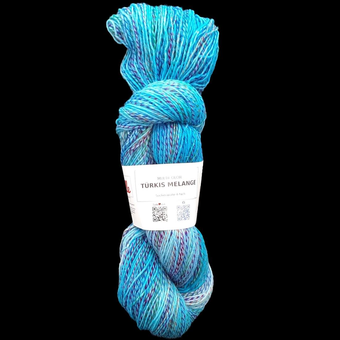 Sockenwolle MULTICOLOR "TÜRKIS MELANGE" | 4-fädig | 100g | handgefärbt