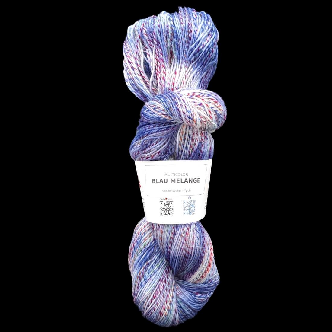 Sockenwolle MULTICOLOR "BLAU MELANGE" | 4-fädig | 100g | handgefärbt