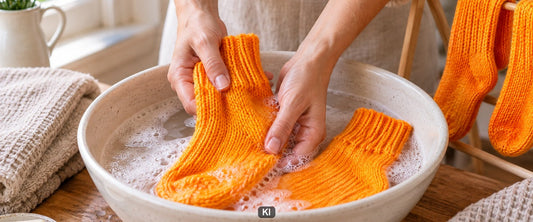 Selbst gestrickte Socken waschen und trocknen