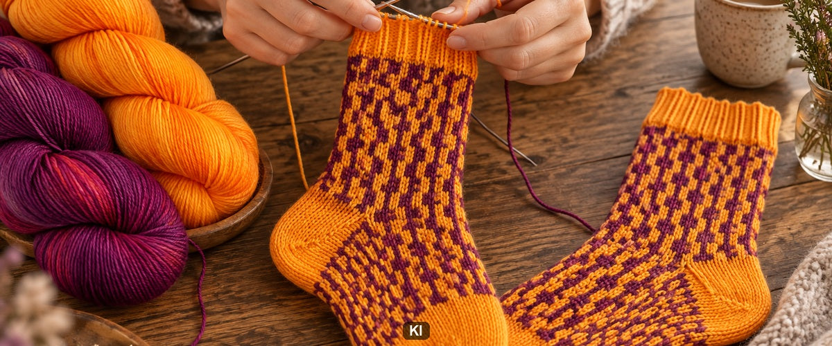 Hebemaschensocken: Farbe und Struktur mit wenig Garnwechsel