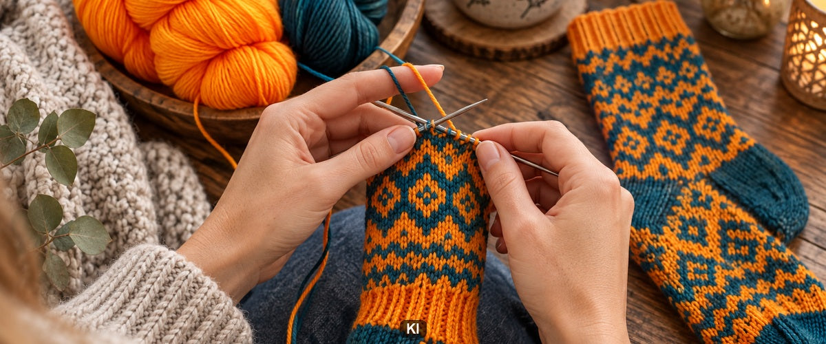 Mehrfarbige Socken: Spannfäden mit genug Bewegungsraum