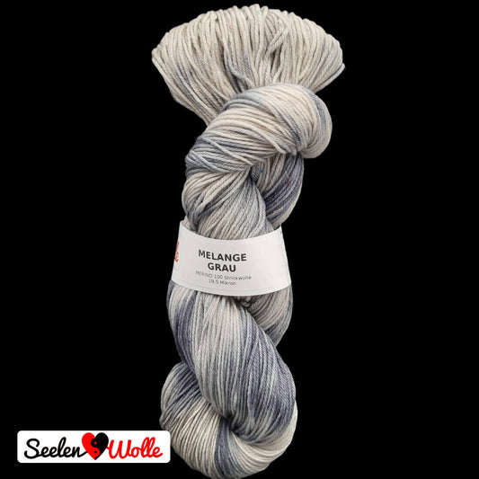 Merino 100 "MELANGE GRAU" | 4-fädig | 100g | handgefärbt | 008
