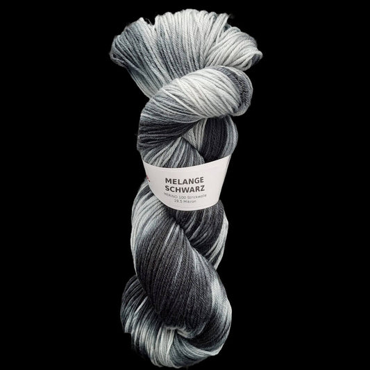 Merino 100 "MELANGE SCHWARZ" | 4-fädig | 100g | handgefärbt | 011