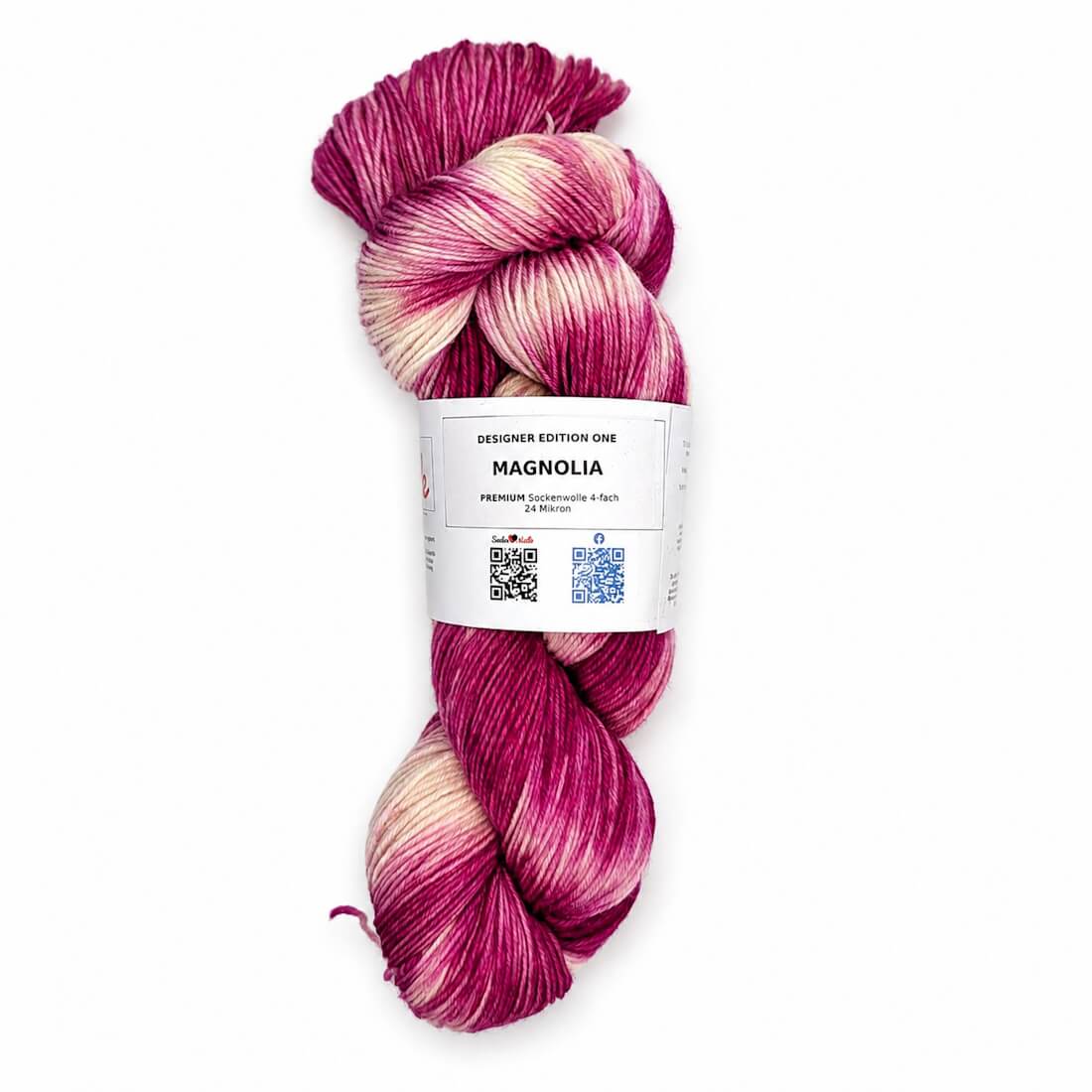 Sockenwolle PREMIUM "MAGNOLIA" | 4-fädig | 100g | handgefärbt – magenta