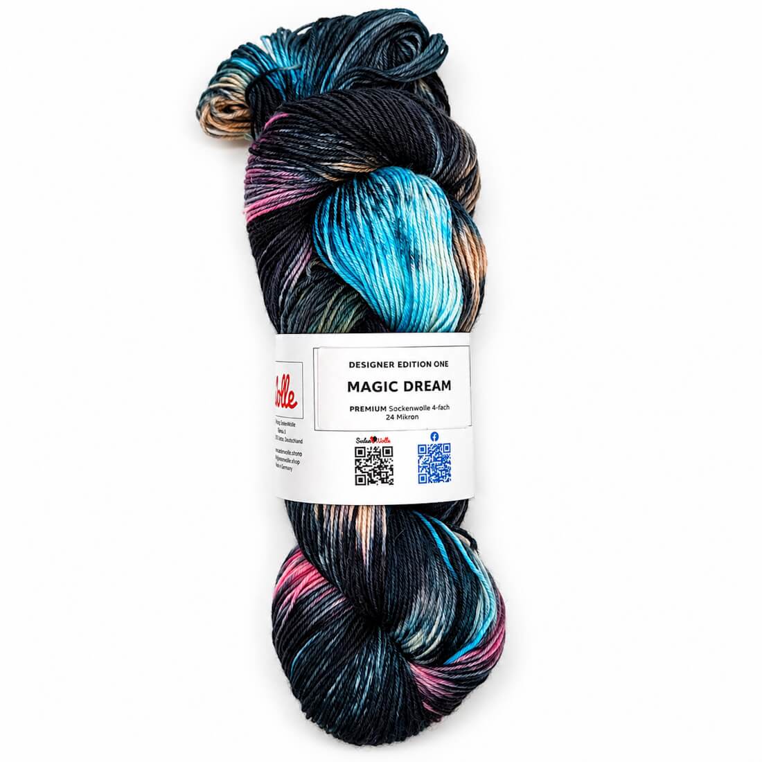 Sockenwolle PREMIUM "MAGIC DREAM" | 4-fädig | 100g | handgefärbt – schwarz