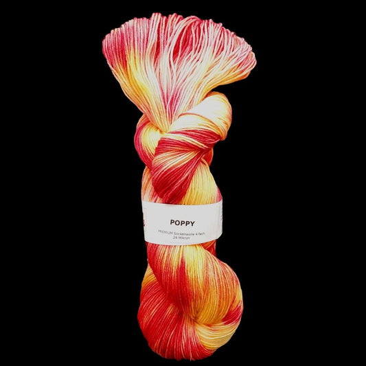 Sockenwolle PREMIUM "POPPY" | 4-fädig | 100g | handgefärbt