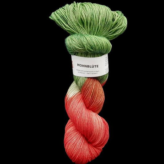 Sockenwolle PREMIUM "MOHNBLÜTE" | 4-fädig | 100g | kann wildern | 038
