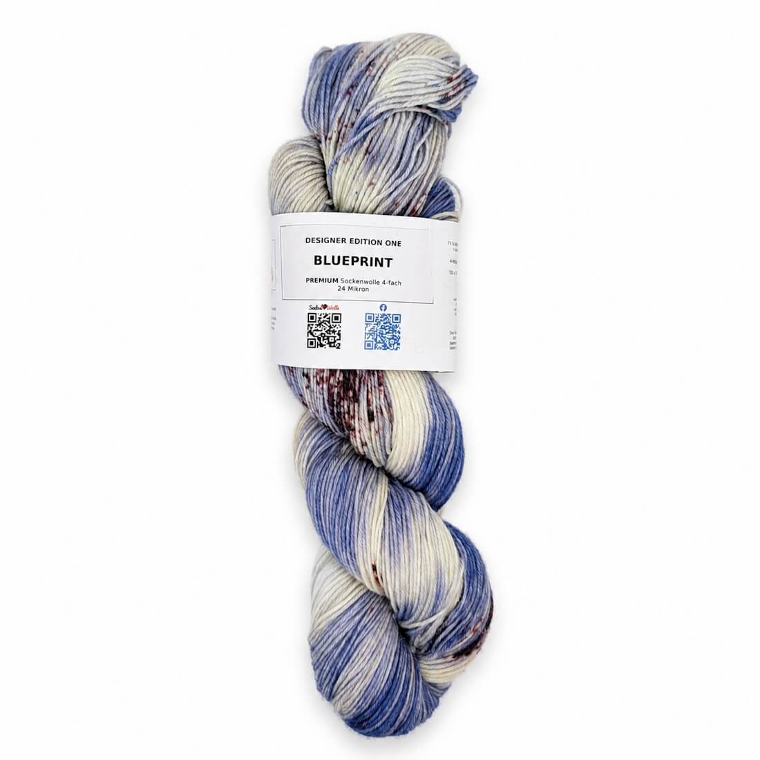 Sockenwolle PREMIUM "BLUEPRINT" | 4-fädig | 100g | handgefärbt – weiß