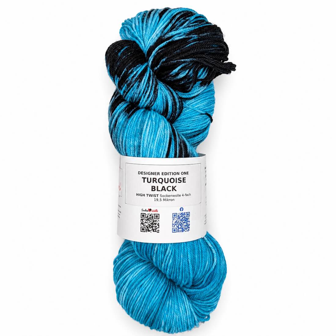 HIGH TWIST Sockenwolle "TURQUOISE BLACK" | 100g | handgefärbt | 126 – türkis
