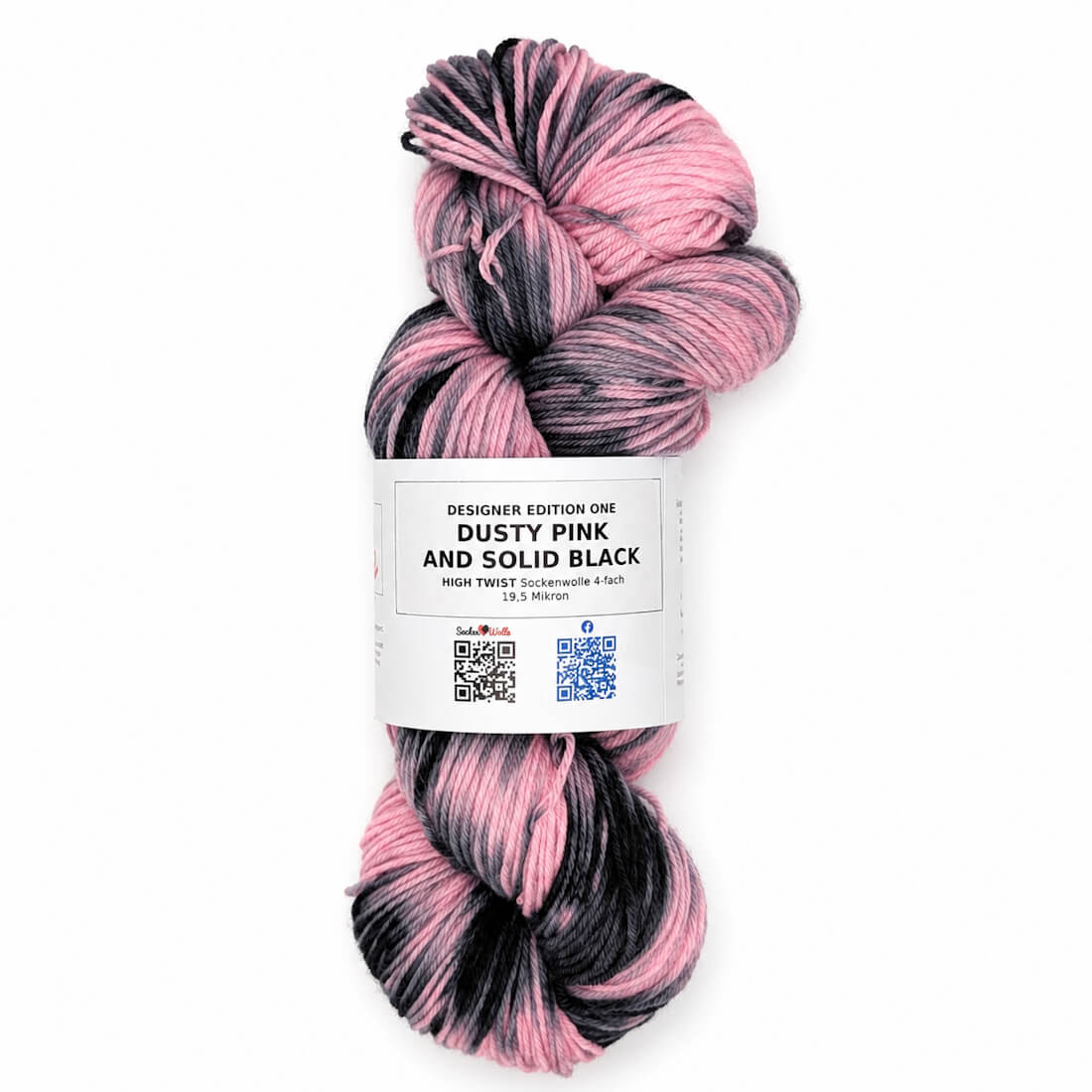HIGH TWIST Sockenwolle "DUSTY PINK AND SOLID BLACK" | 100g | handgefärbt | 129 – altrosa