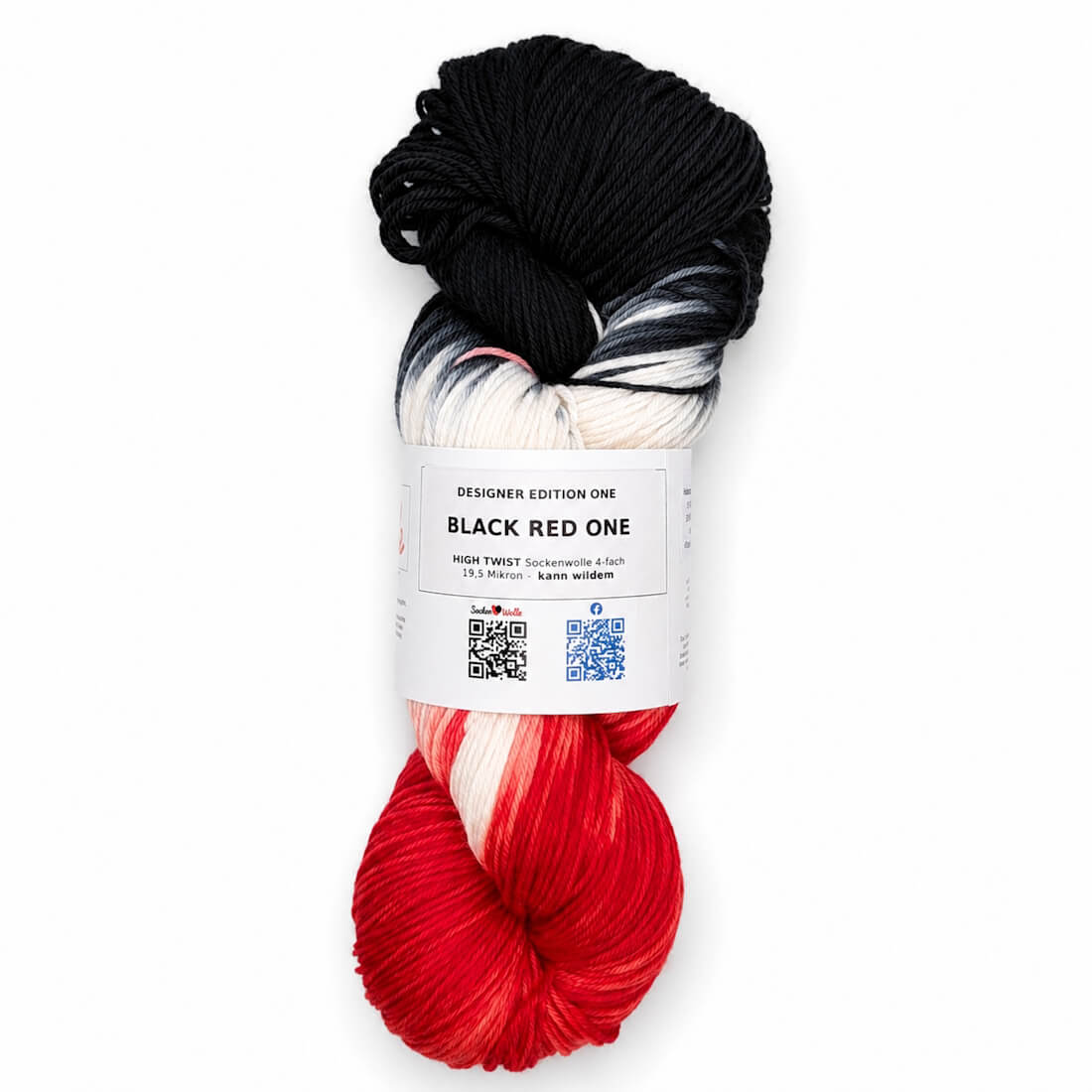 HIGH TWIST Sockenwolle "BLACK RED ONE" | 100g | kann wildern | 130 – schwarz