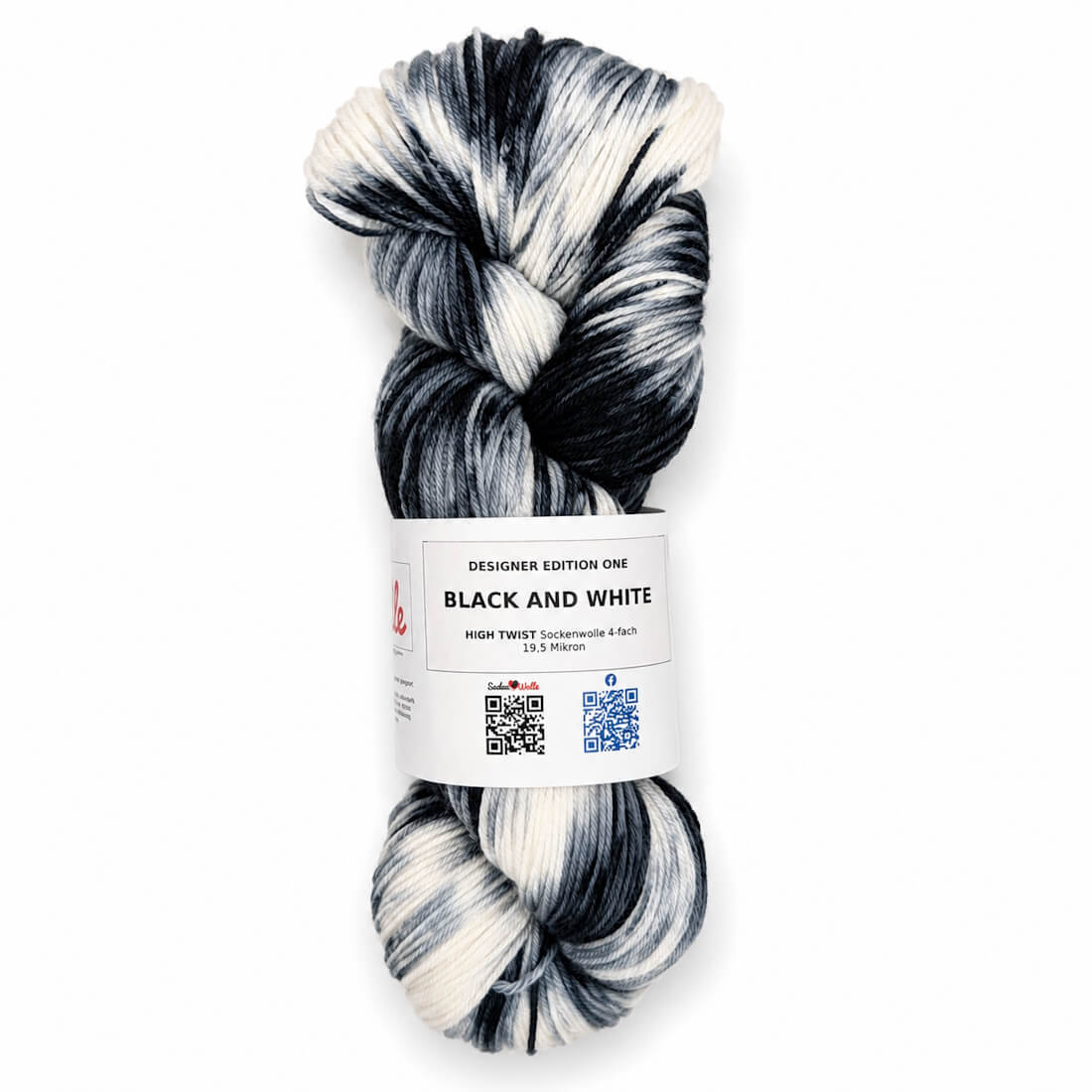 HIGH TWIST Sockenwolle "BLACK AND WHITE" | 100g | handgefärbt | 132 – weiß