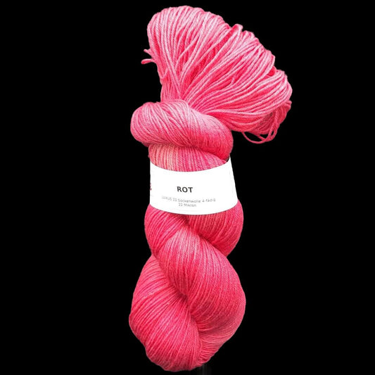Sockenwolle LUXUS 22 "ROT" | 4-fädig | 100g | handgefärbt | B213