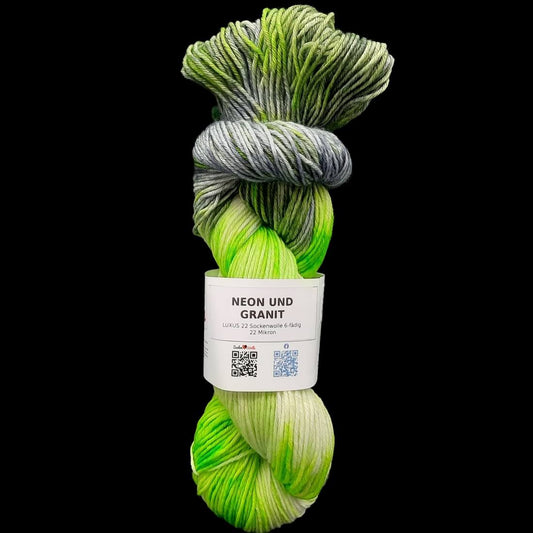Sockenwolle LUXUS 22 "NEON UND GRANIT" | 6-fädig | 100g | handgefärbt | 217