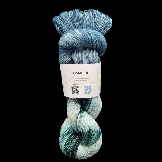 Sockenwolle LUXUS 22 "EISMEER" | 4-fädig | 100g | handgefärbt | B218
