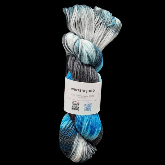 Sockenwolle LUXUS 22 "WINTER FJORD" | 6-fädig | 100g | handgefärbt | 218