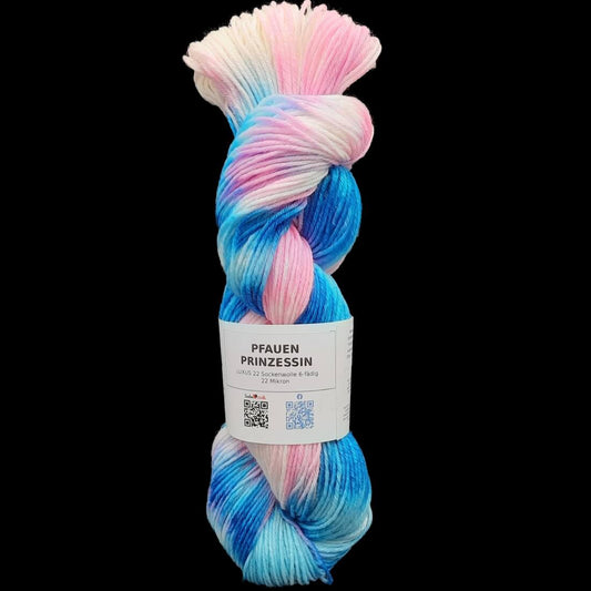 Sockenwolle LUXUS 22 "PFAUENPRINZESSIN" | 6-fädig | 100g | handgefärbt | 220