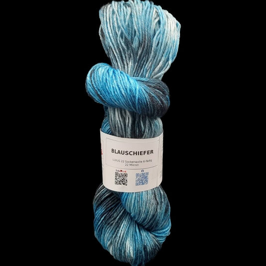 Sockenwolle LUXUS 22 "BLAUSCHIEFER" | 6-fädig | 100g | handgefärbt | 222