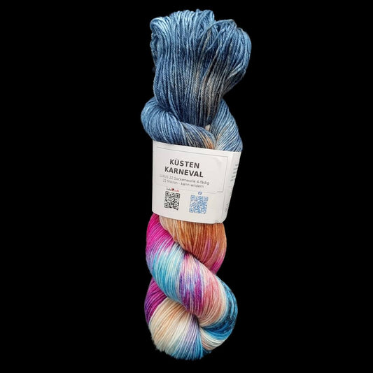 Sockenwolle LUXUS 22 "KÜSTEN KARNEVAL" | 4-fädig | 100g | handgefärbt | B226