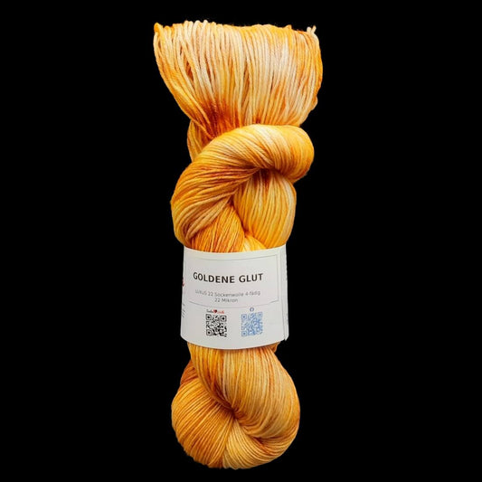 Sockenwolle LUXUS 22 "GOLDENE GLUT" | 4-fädig | 100g | handgefärbt | B227
