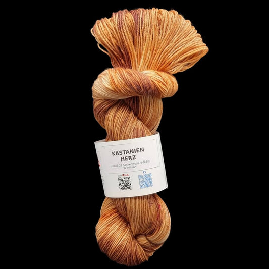 Sockenwolle LUXUS 22 "KASTANIENHERZ" | 4-fädig | 100g | handgefärbt | B229