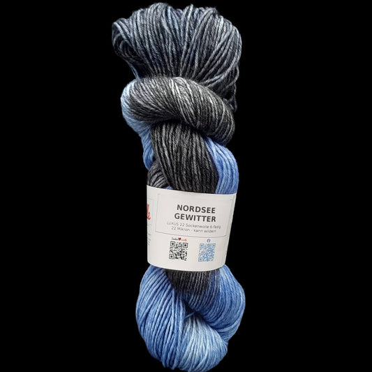 Sockenwolle LUXUS 22 "NORDSEEGEWITTER" | 6-fädig | 100g | kann wildern | 232