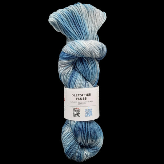 Sockenwolle LUXUS 22 "GLETSCHERFLUSS" | 6-fädig | 100g | handgefärbt | 235
