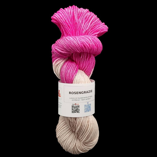 Sockenwolle LUXUS 22 "ROSENGRAZIE" | 8-fädig | 100g | kann wildern | 250