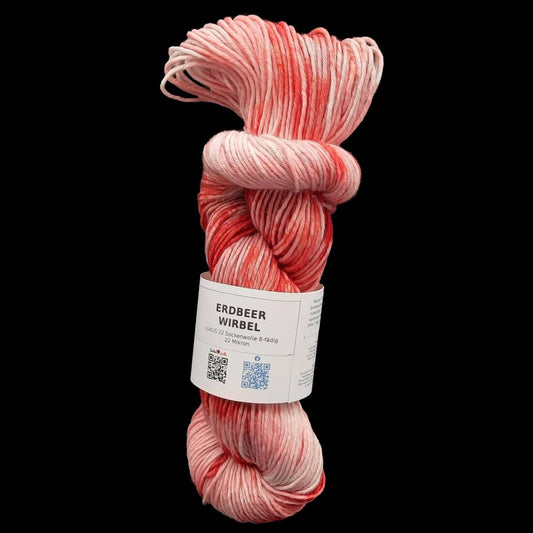 Sockenwolle LUXUS 22 "ERDBEERWIRBEL" | 8-fädig | 100g | handgefärbt | 252