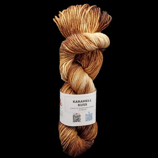 Sockenwolle LUXUS 22 "KARAMELKUSS" | 8-fädig | 100g | handgefärbt | 255
