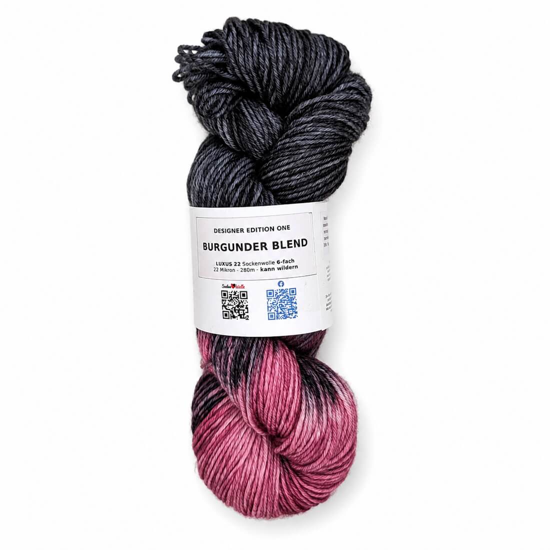 Sockenwolle LUXUS 22 "BURGUNDER BLEND" | 6-fädig | 100g | kann wildern – schwarz