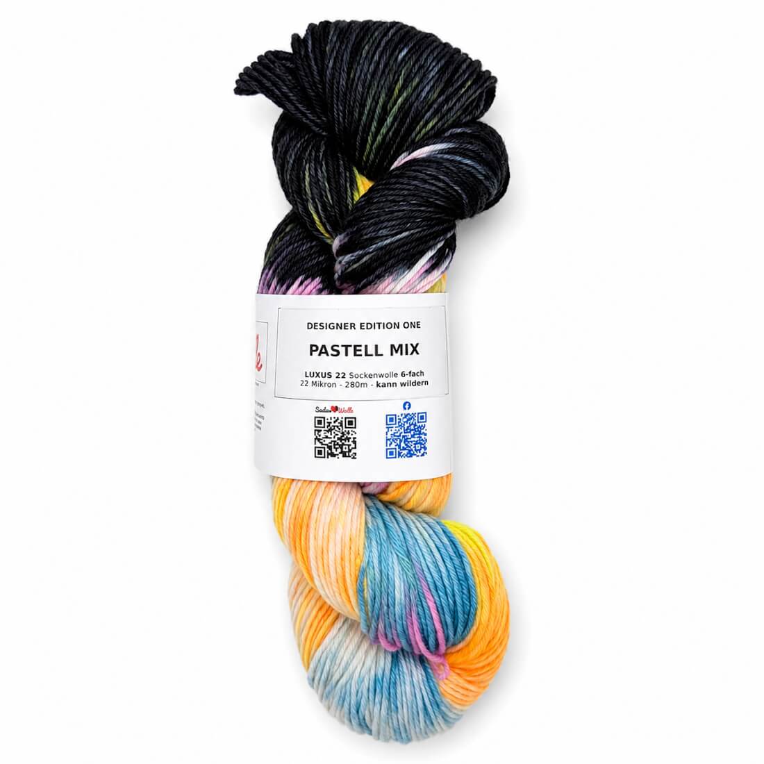 Sockenwolle LUXUS 22 "PASTELL MIX" | 6-fädig | 100g | kann wildern – schwarz