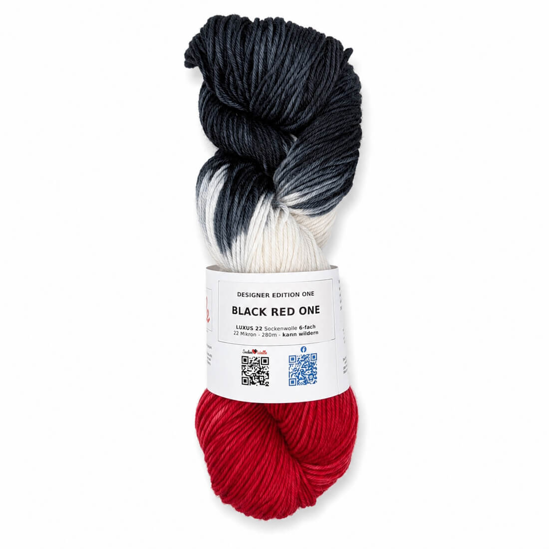 Sockenwolle LUXUS 22 "BLACK RED ONE" | 6-fädig | 100g | kann wildern – schwarz