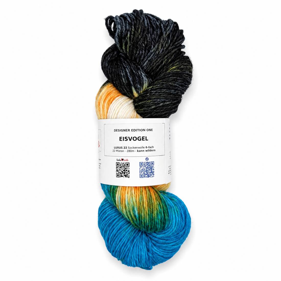 Sockenwolle LUXUS 22 "EISVOGEL" | 6-fädig | 100g | kann wildern – schwarz