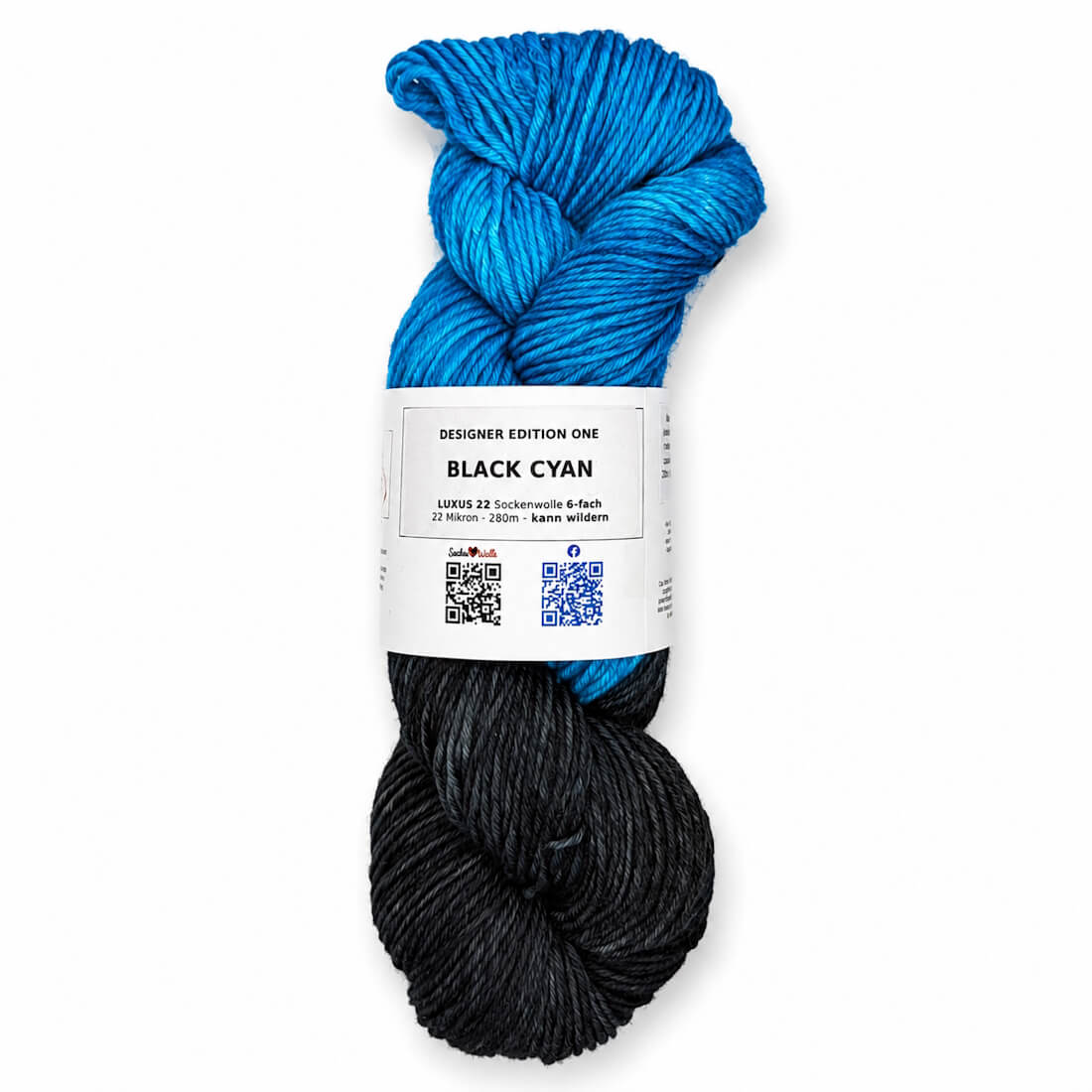 Sockenwolle LUXUS 22 "BLACK CYAN" | 6-fädig | 100g | kann wildern – schwarz