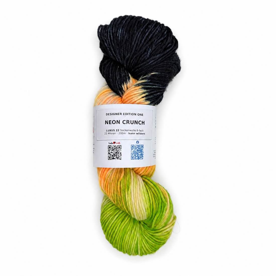 Sockenwolle LUXUS 22 "NEON CRUNCH" | 8-fädig | 100g | kann wildern – schwarz