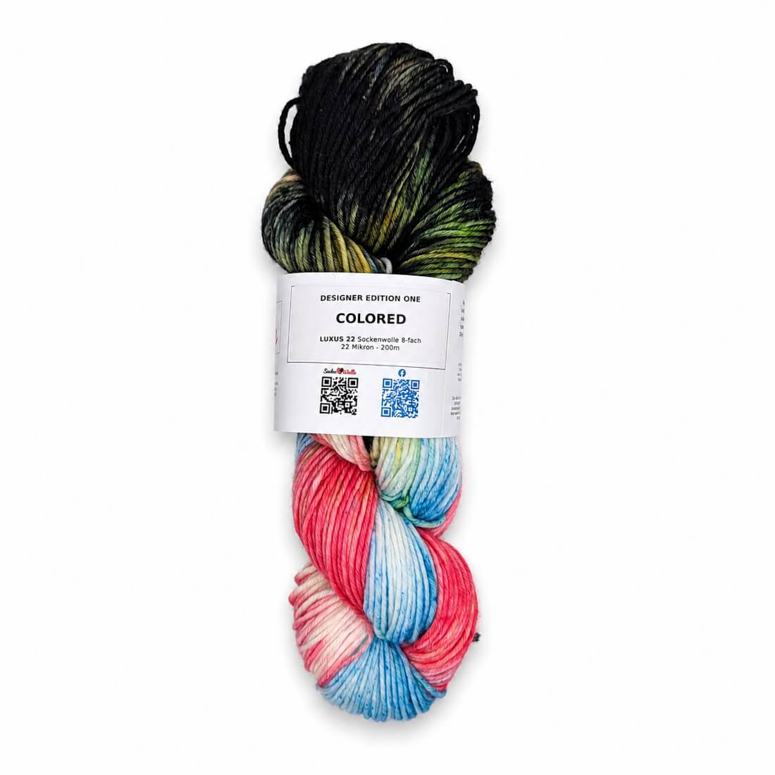 Sockenwolle LUXUS 22 "COLORED" | 8-fädig | 100g | handgefärbt – schwarz